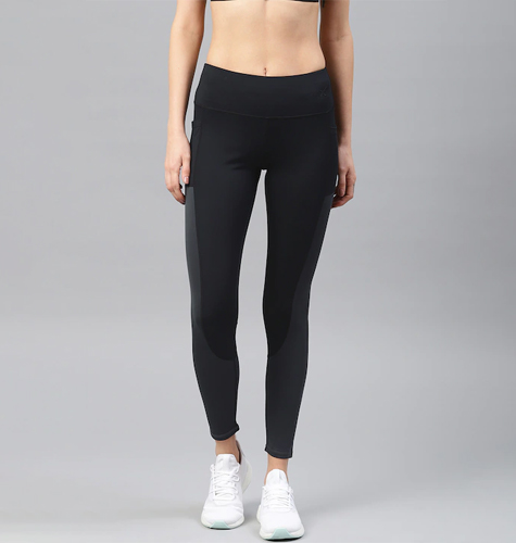 Women Charcoal Grey & Black Colourblocked Rapid Dry Training Tights